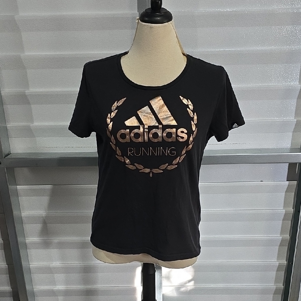 Adidas Women's Black and Gold Running‎ Tee Size Large